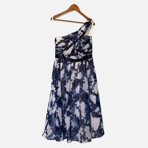 Shoshanna Midnight Blue Off The Shoulder Long Watercolor Formal Dress NEW
